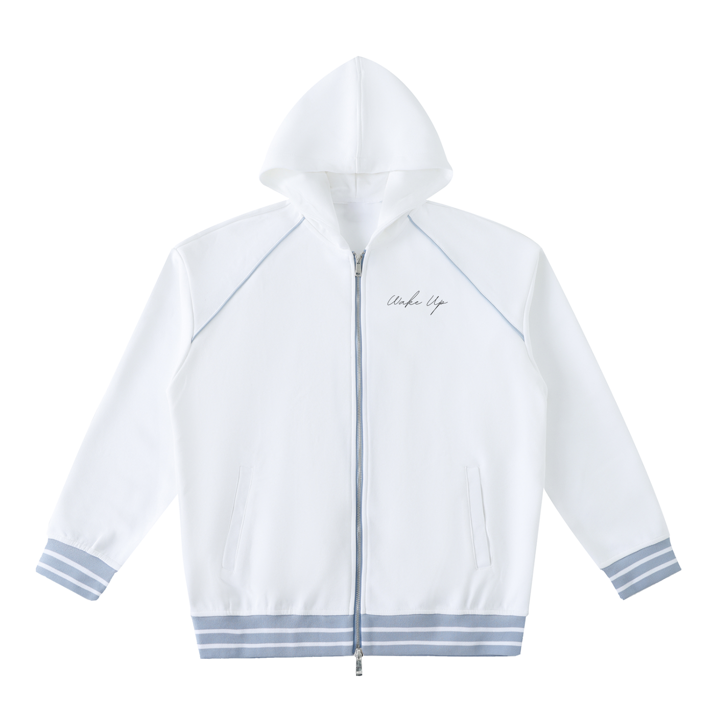 WAKE UP Striped Trim Zip-Up Hoodie