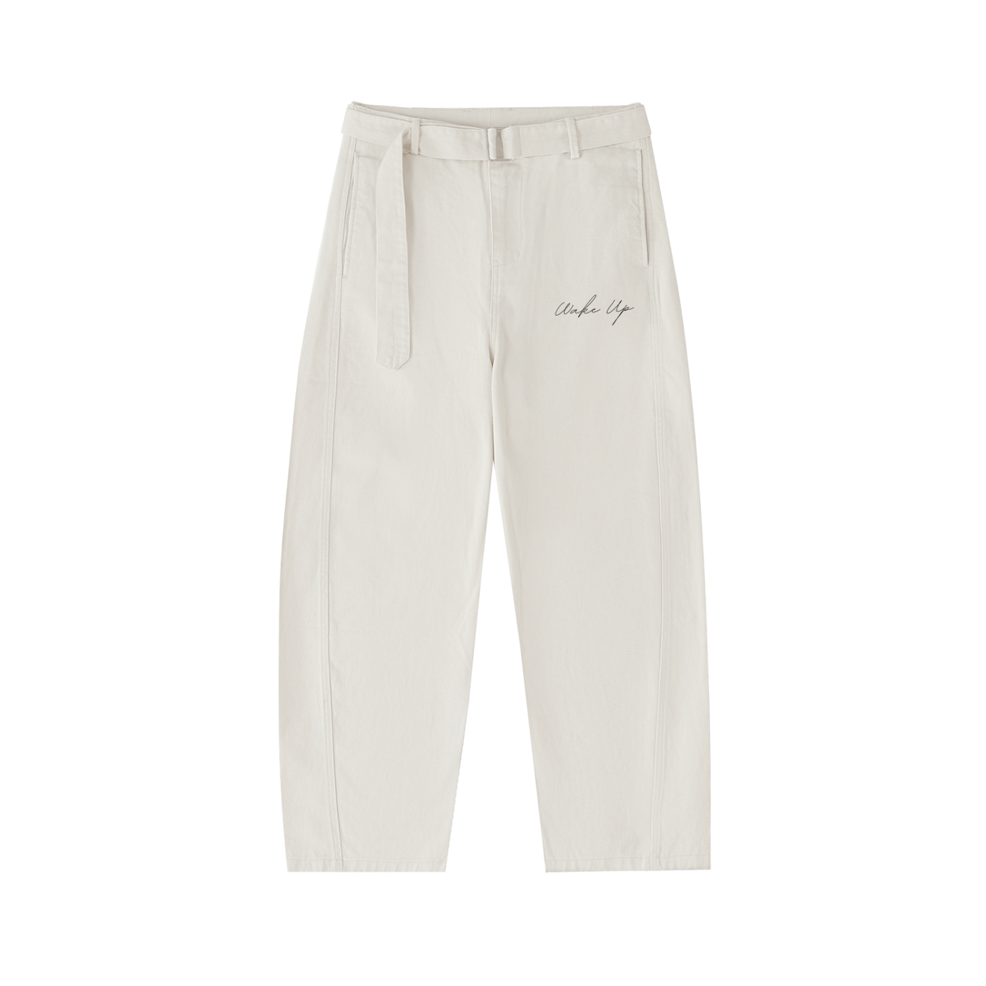 WAKE UP Twisted-Seam Belted Curved-Blade Pants