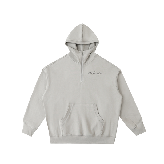 WAKE UP Big Hood Half-Zip Fleece Hoodie