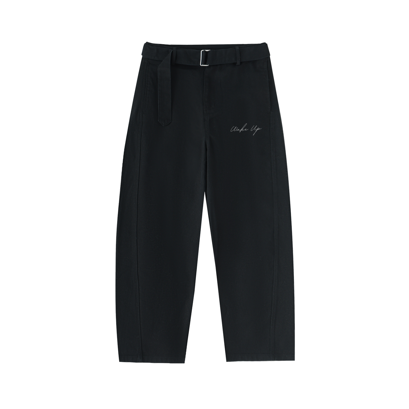 WAKE UP Twisted-Seam Belted Curved-Blade Pants