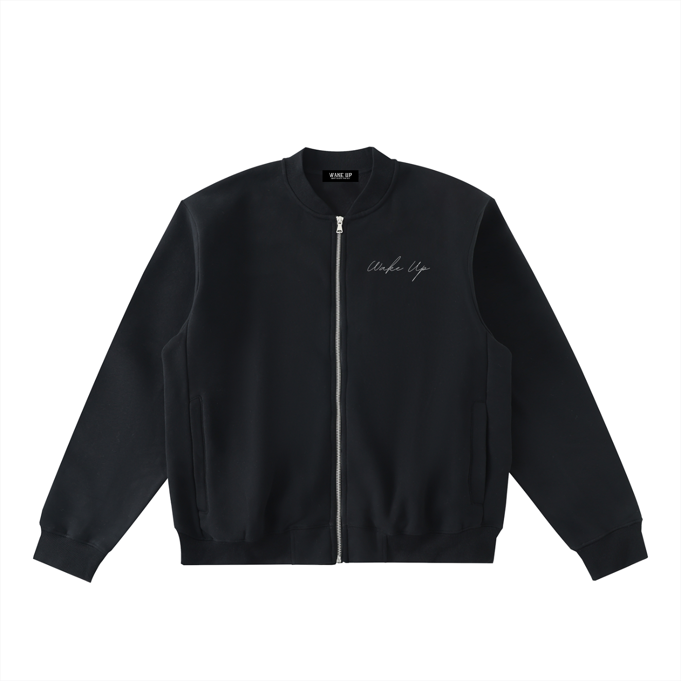 WAKE UP Essential Zip-Up Fleeced Varsity Jacket