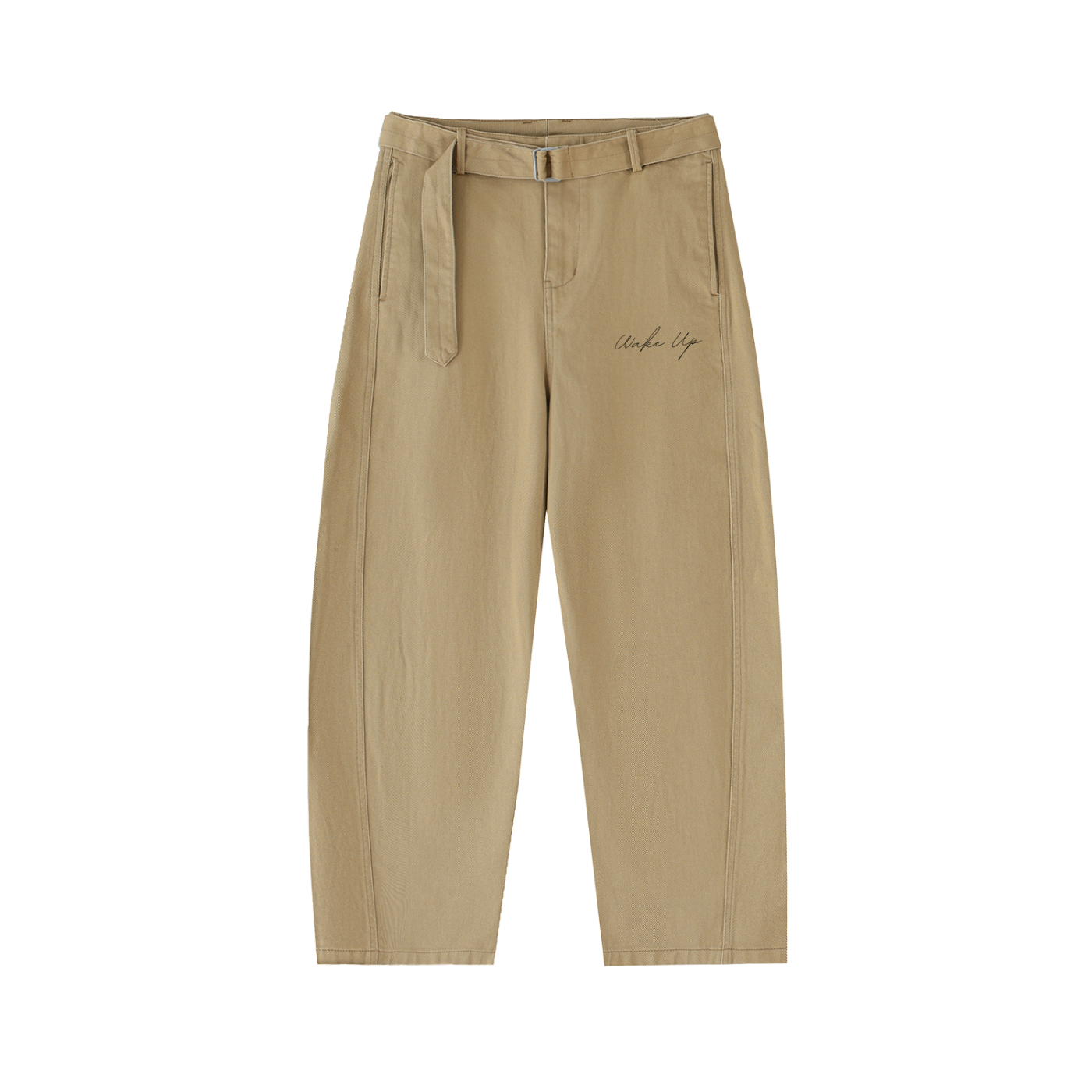 WAKE UP Twisted-Seam Belted Curved-Blade Pants