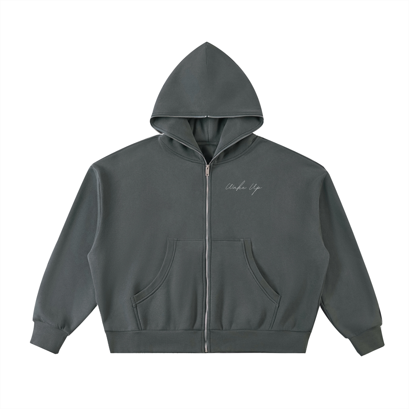 WAKE UP Fleeced Full-Zip Boxy Hoodie