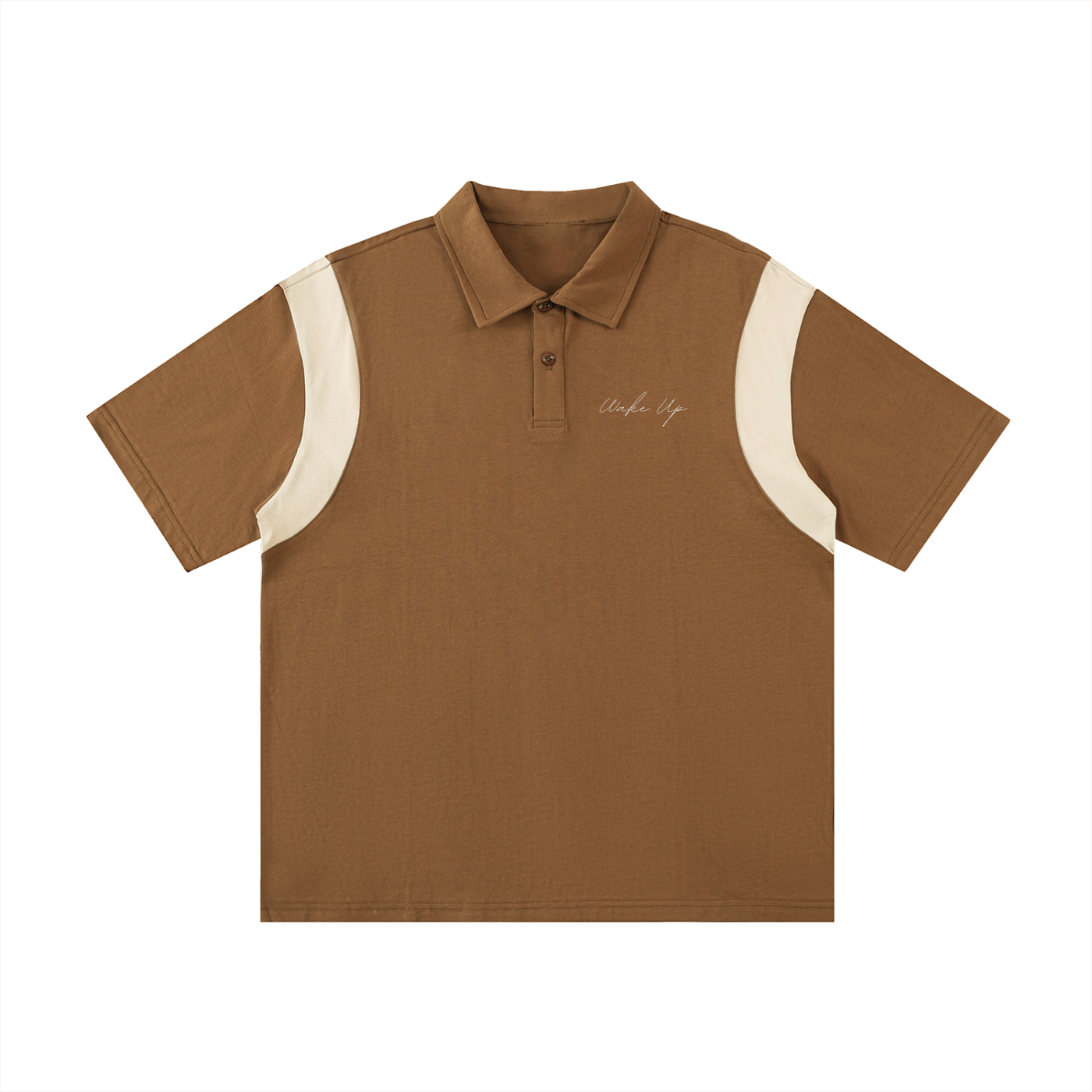 WAKE UP Contrast Panel Cotton Polo Shirt