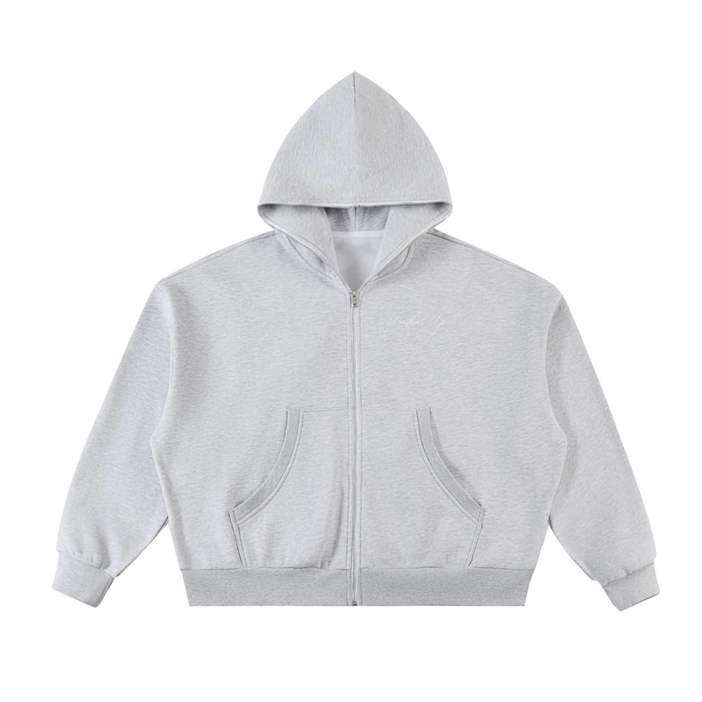 WAKE UP Fleeced Full-Zip Boxy Hoodie