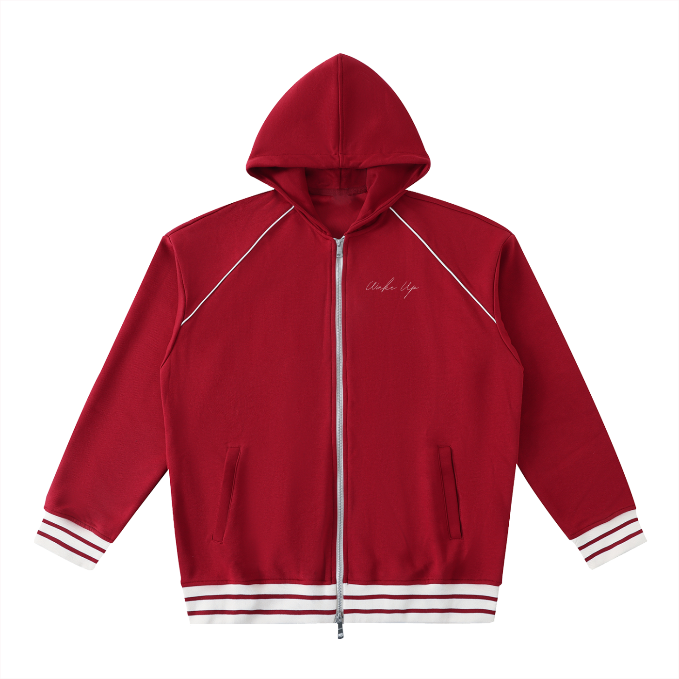 WAKE UP Striped Trim Zip-Up Hoodie
