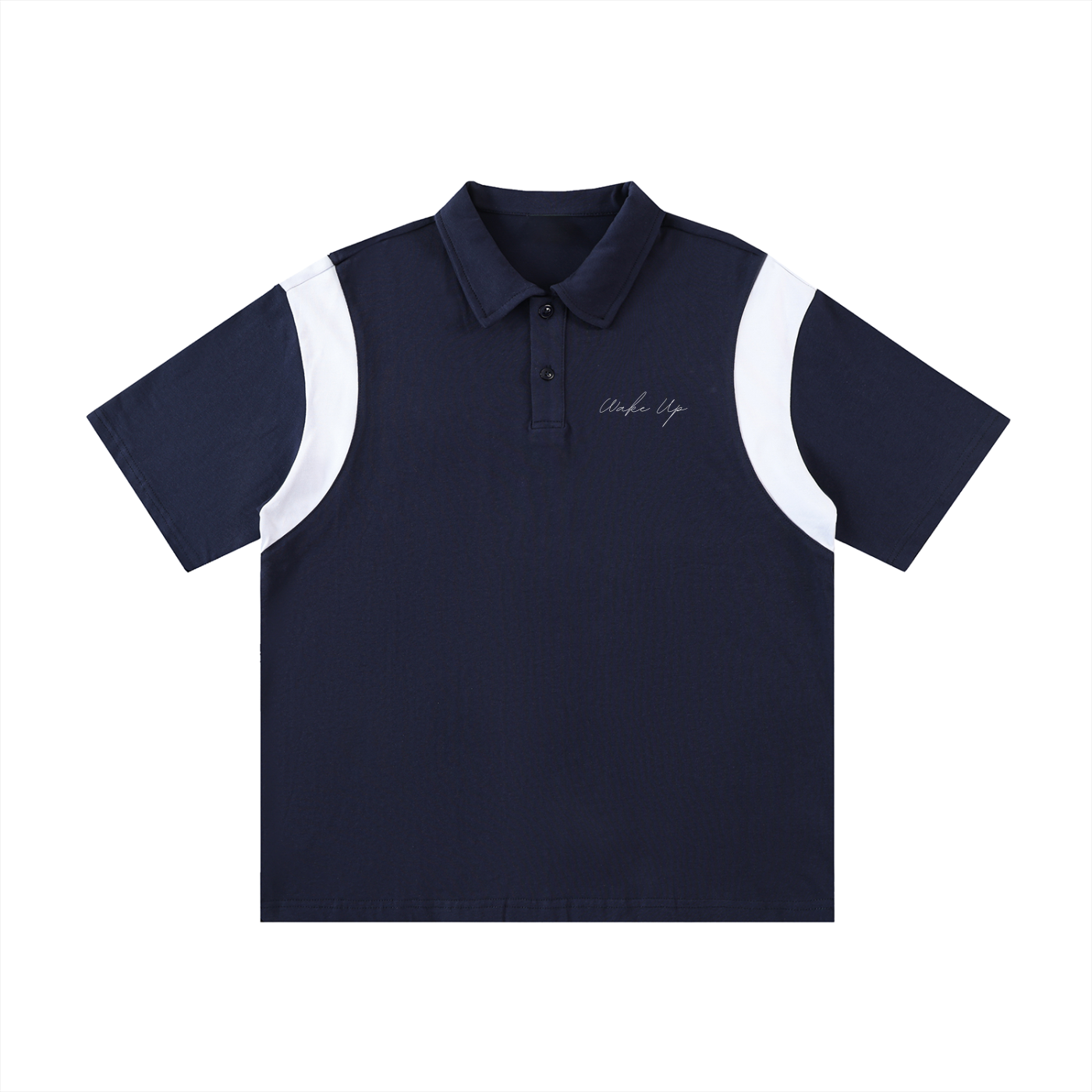 WAKE UP Contrast Panel Cotton Polo Shirt