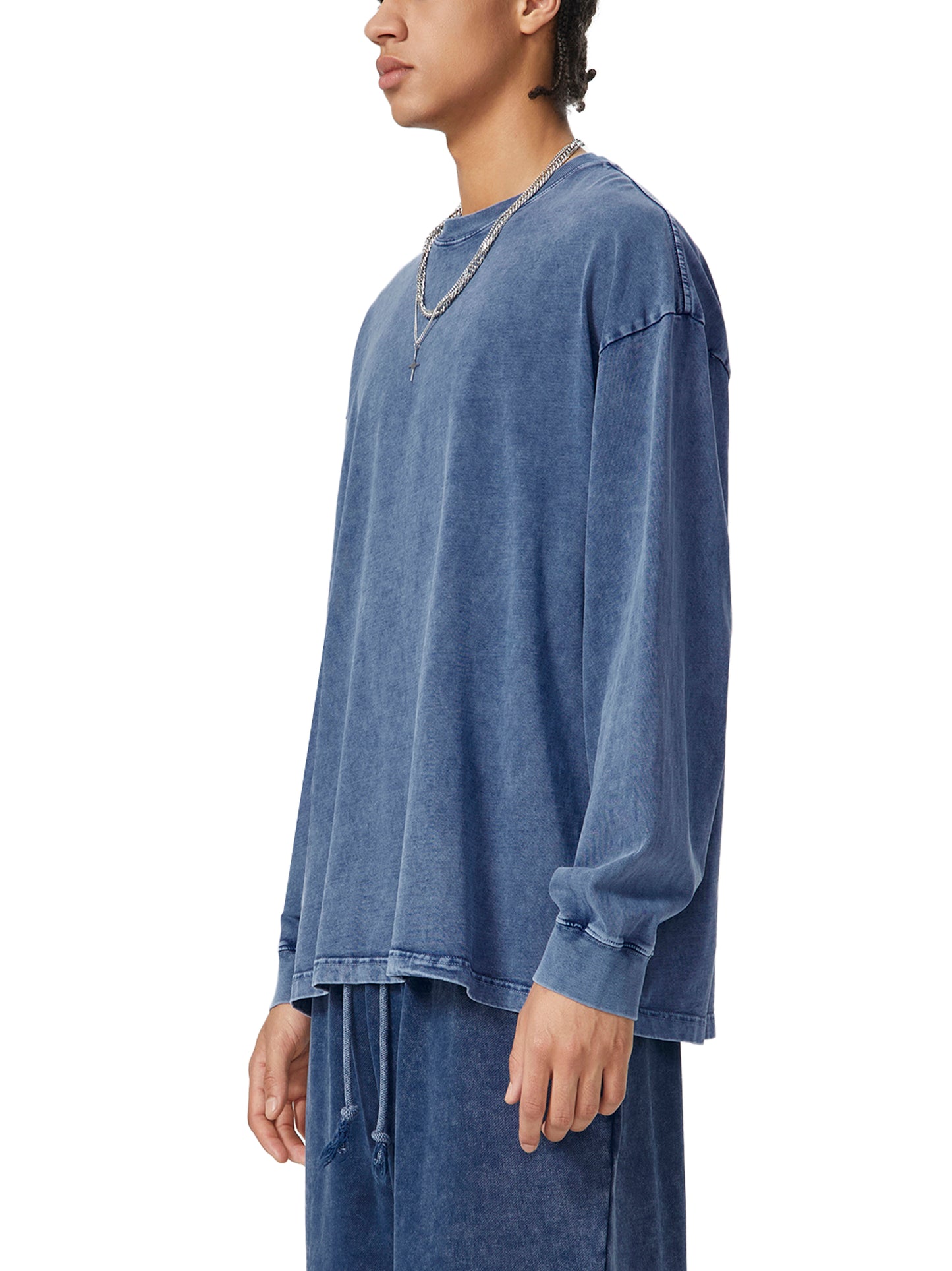 WAKE UP Snow Washed Frayed Long Sleeve