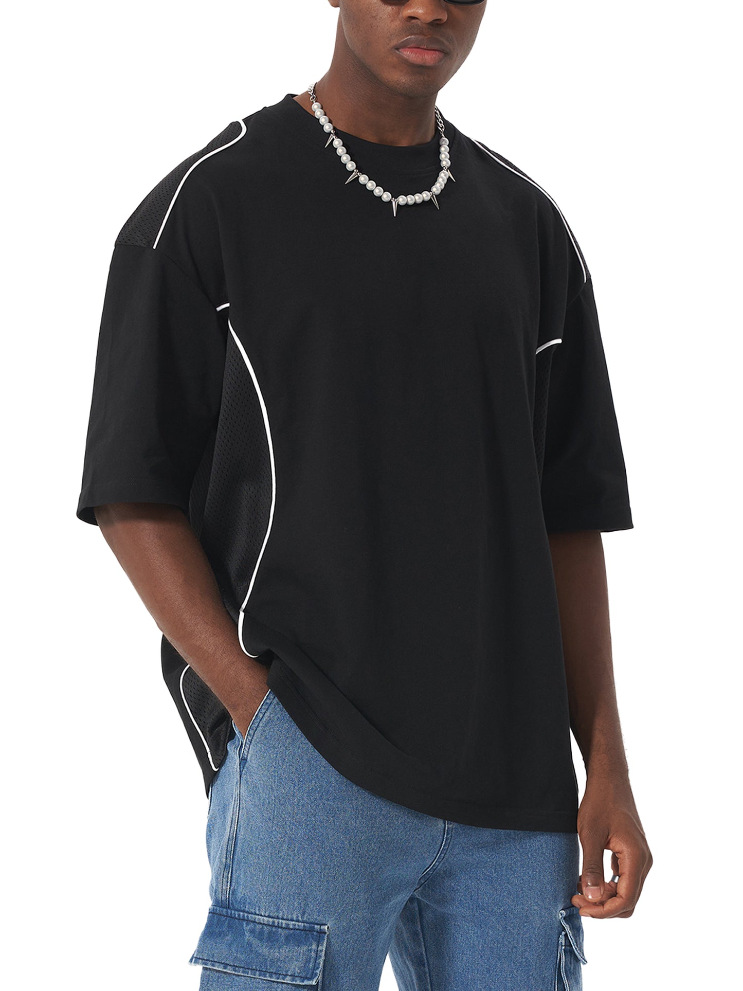 WAKE UP Contrast Piped Panel T-Shirt