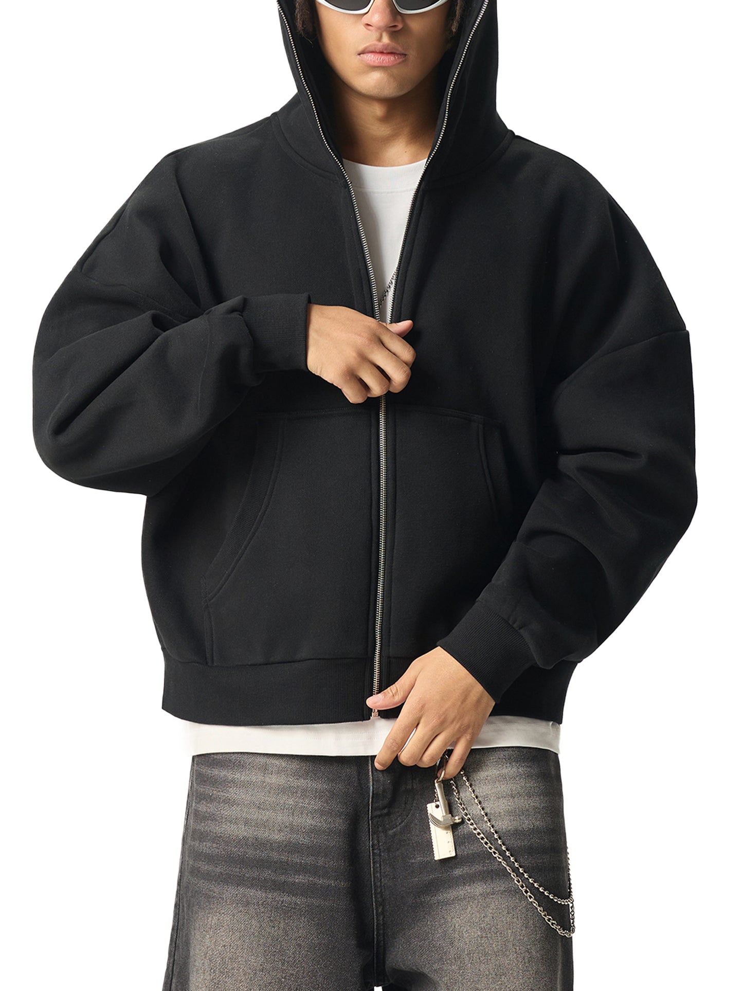 WAKE UP Fleeced Full-Zip Boxy Hoodie