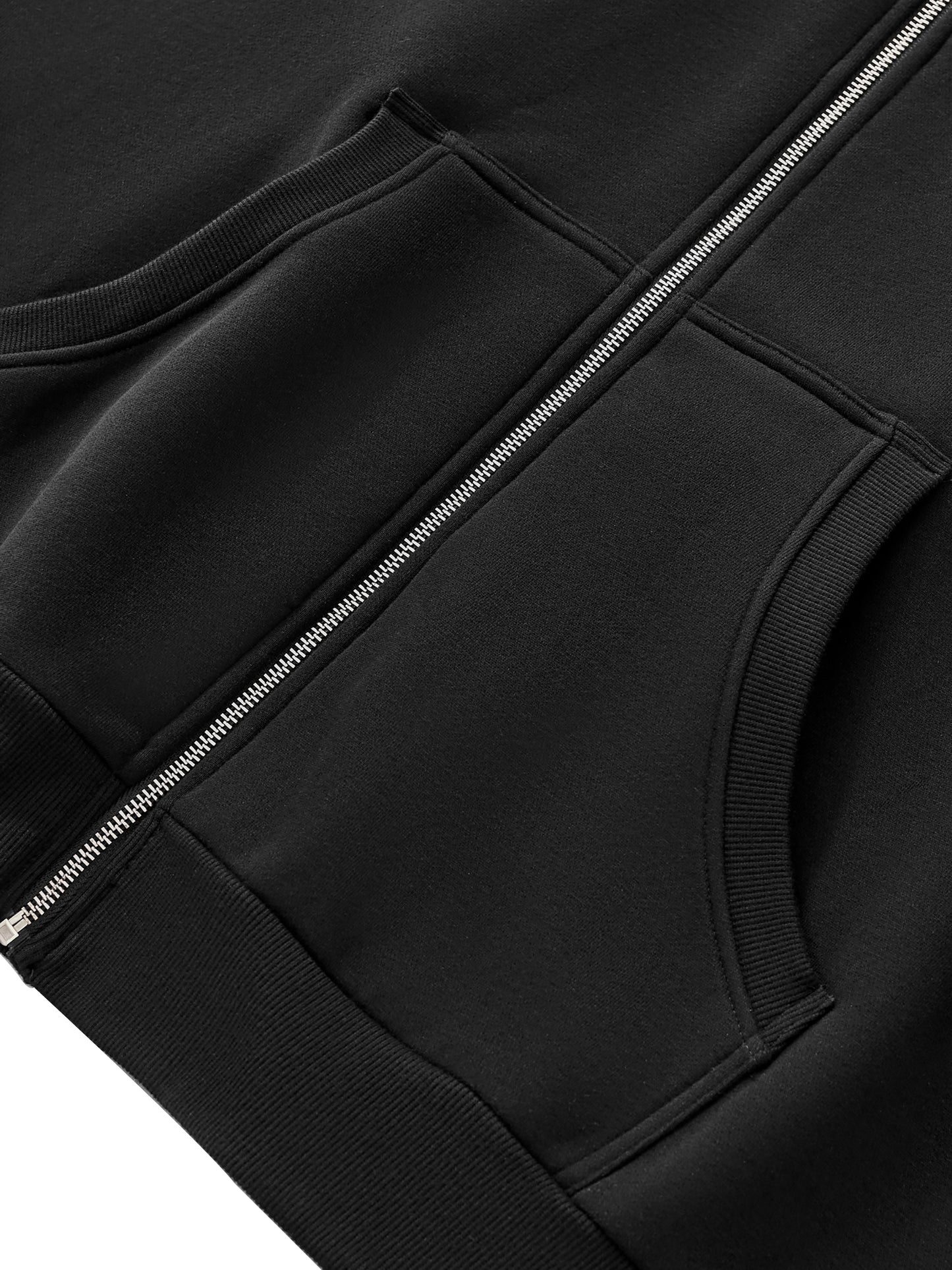WAKE UP Fleeced Full-Zip Boxy Hoodie
