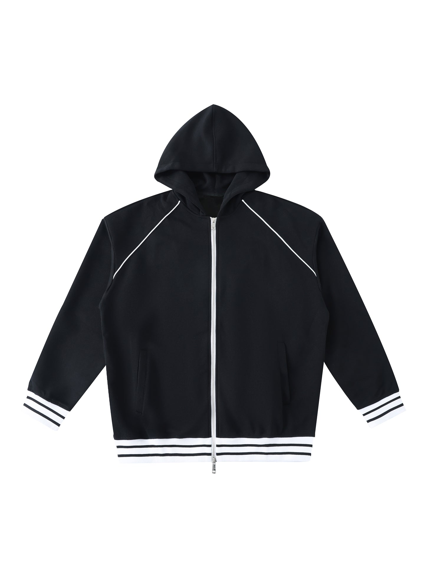 WAKE UP Striped Trim Zip-Up Hoodie