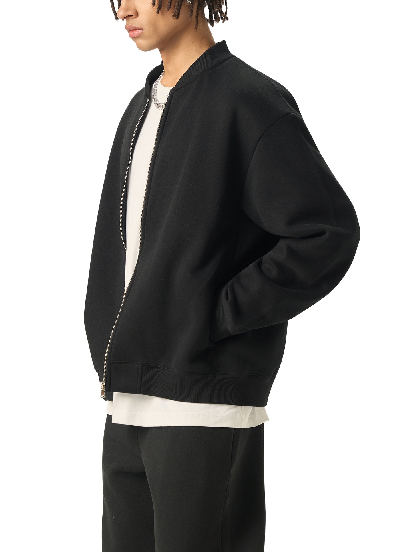 WAKE UP Essential Zip-Up Fleeced Varsity Jacket
