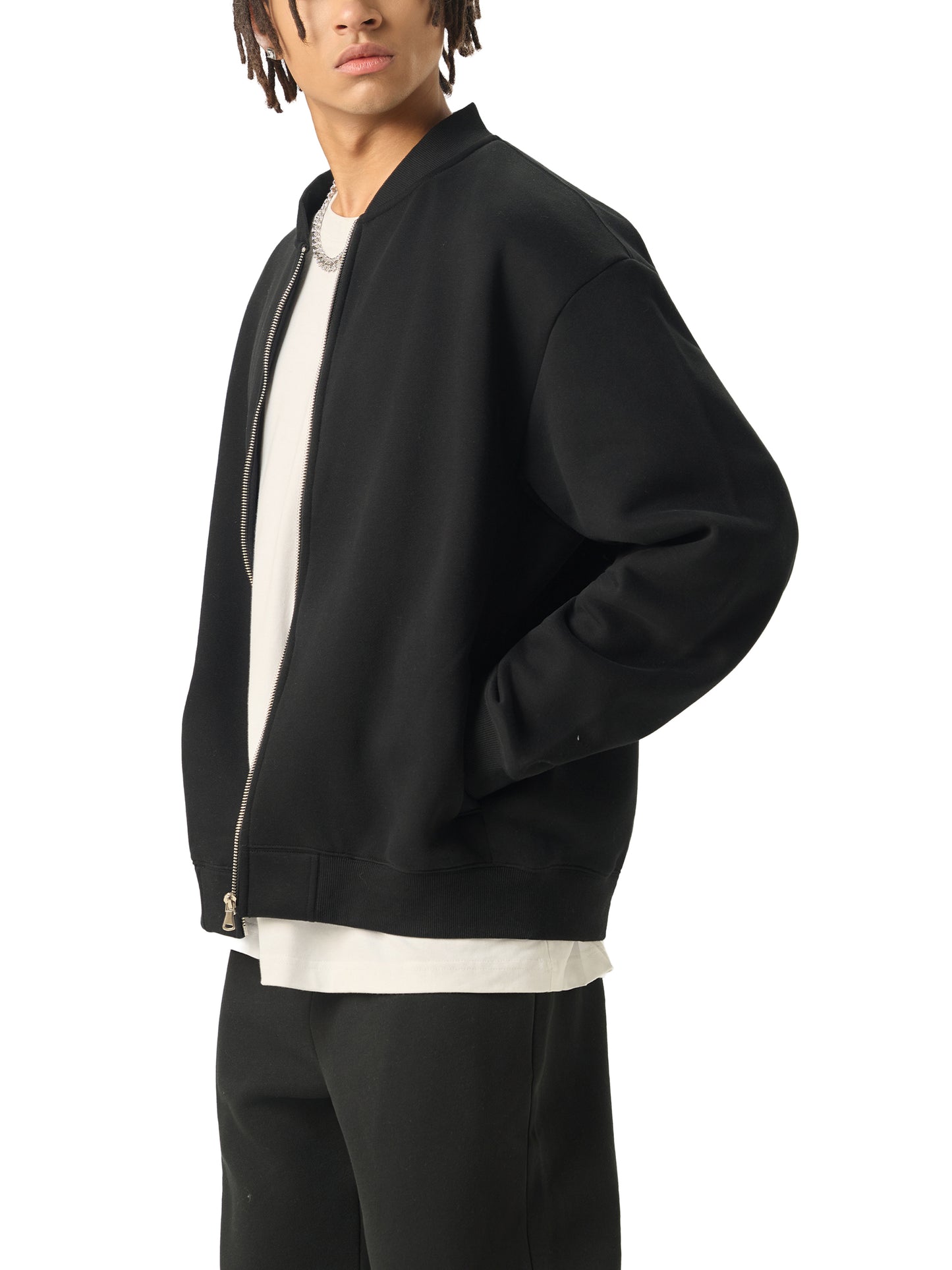 WAKE UP Essential Zip-Up Fleeced Varsity Jacket