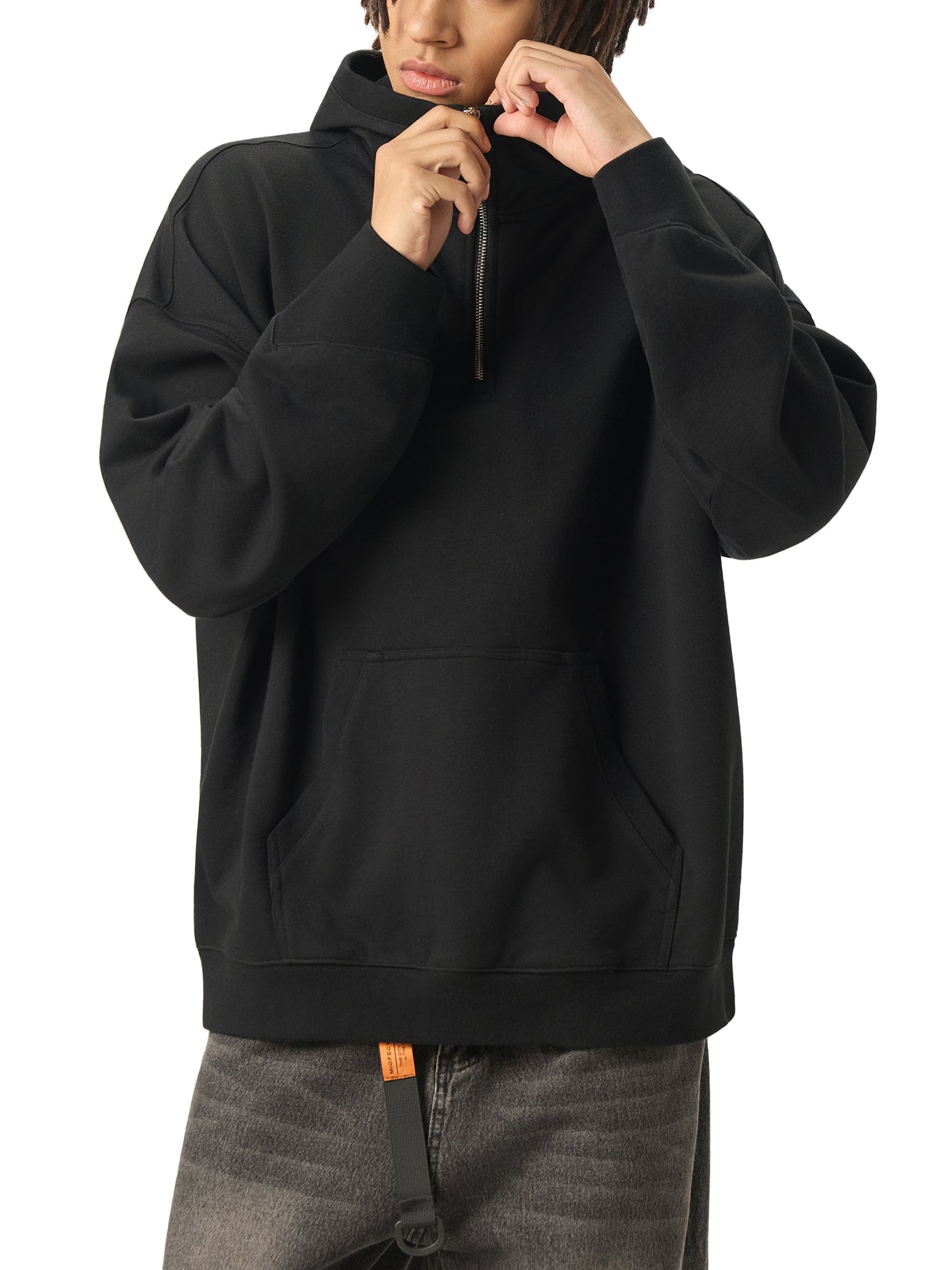 WAKE UP Big Hood Half-Zip Fleece Hoodie