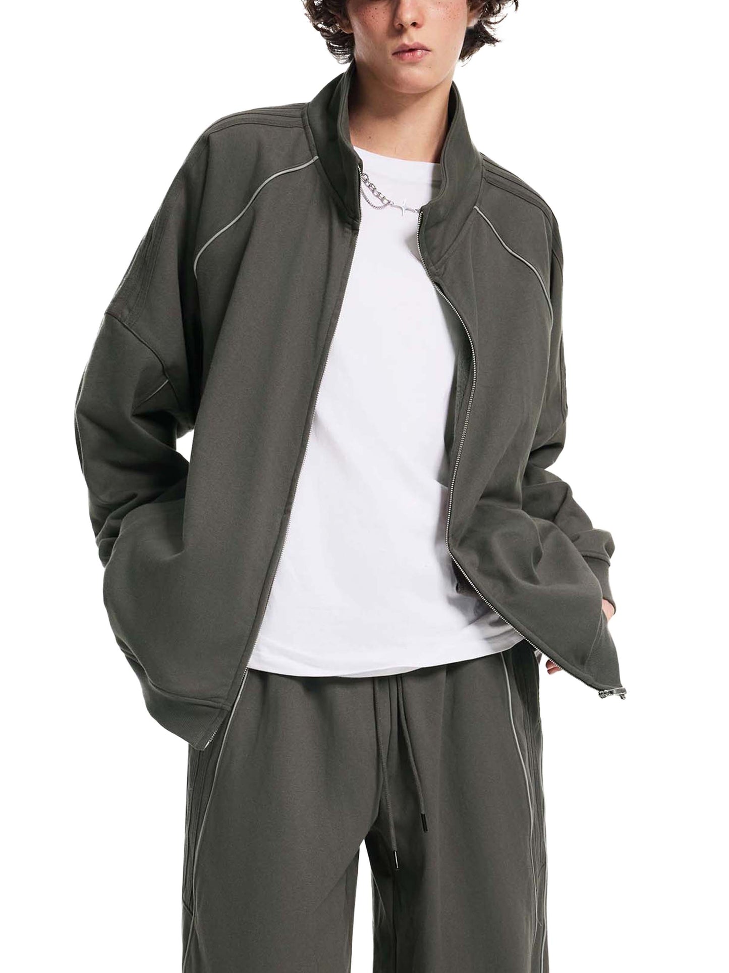 WAKE UP Reflection Striped Raglan Sleeve Jacket