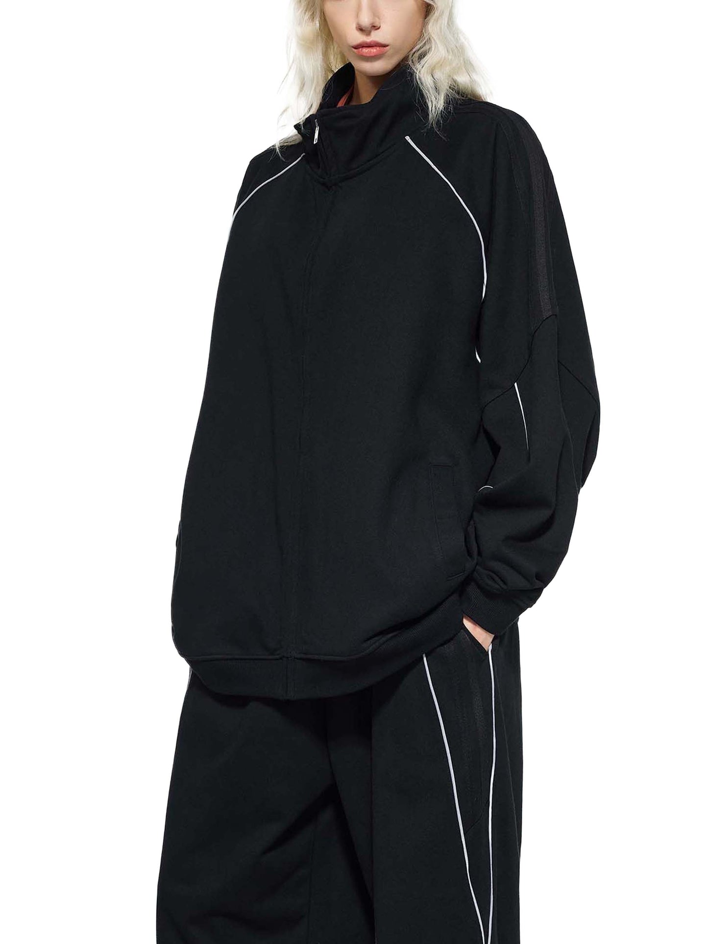 WAKE UP Reflection Striped Raglan Sleeve Jacket
