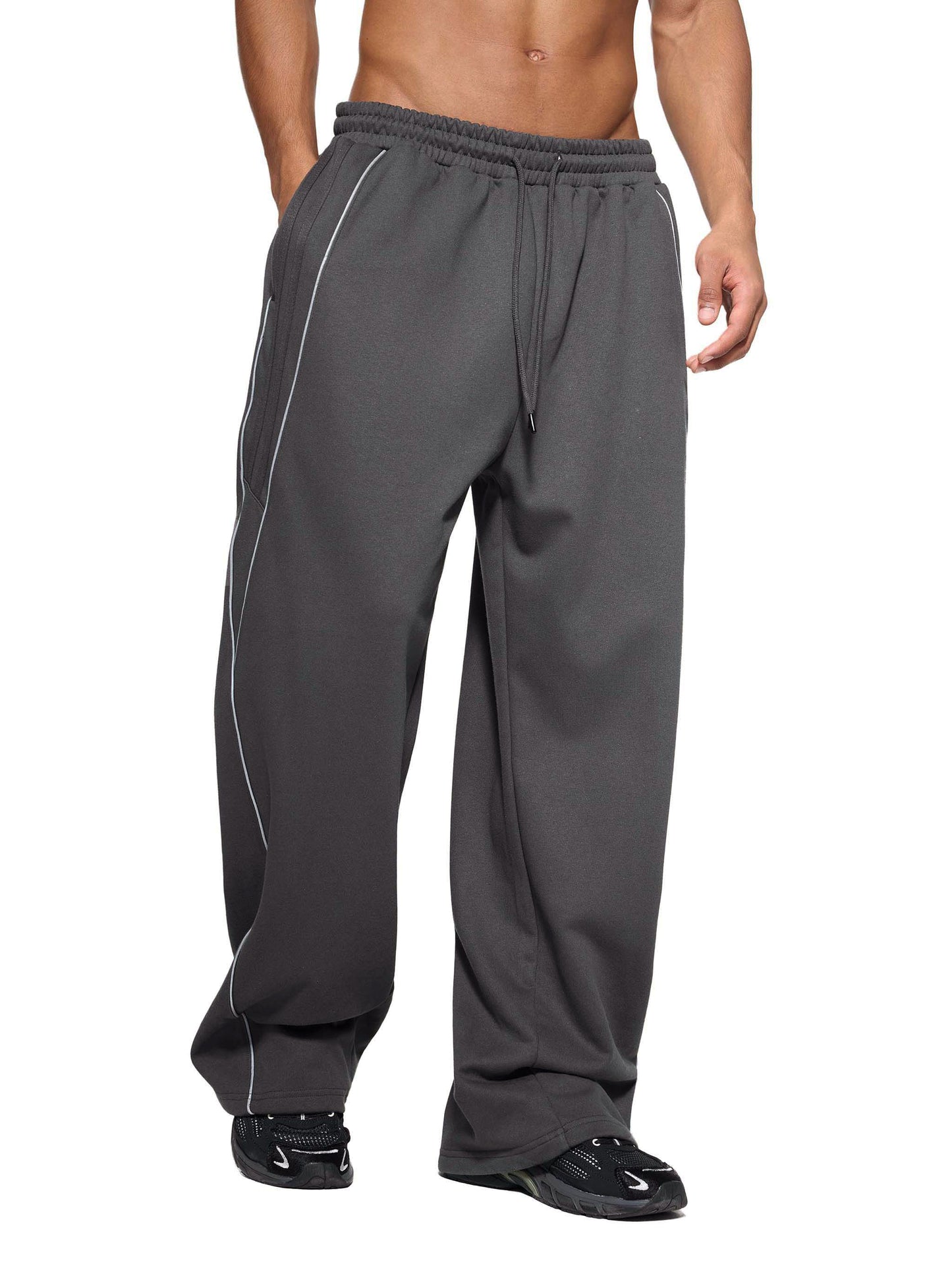 WAKE UP Reflection Striped Straight-Leg Sweatpants