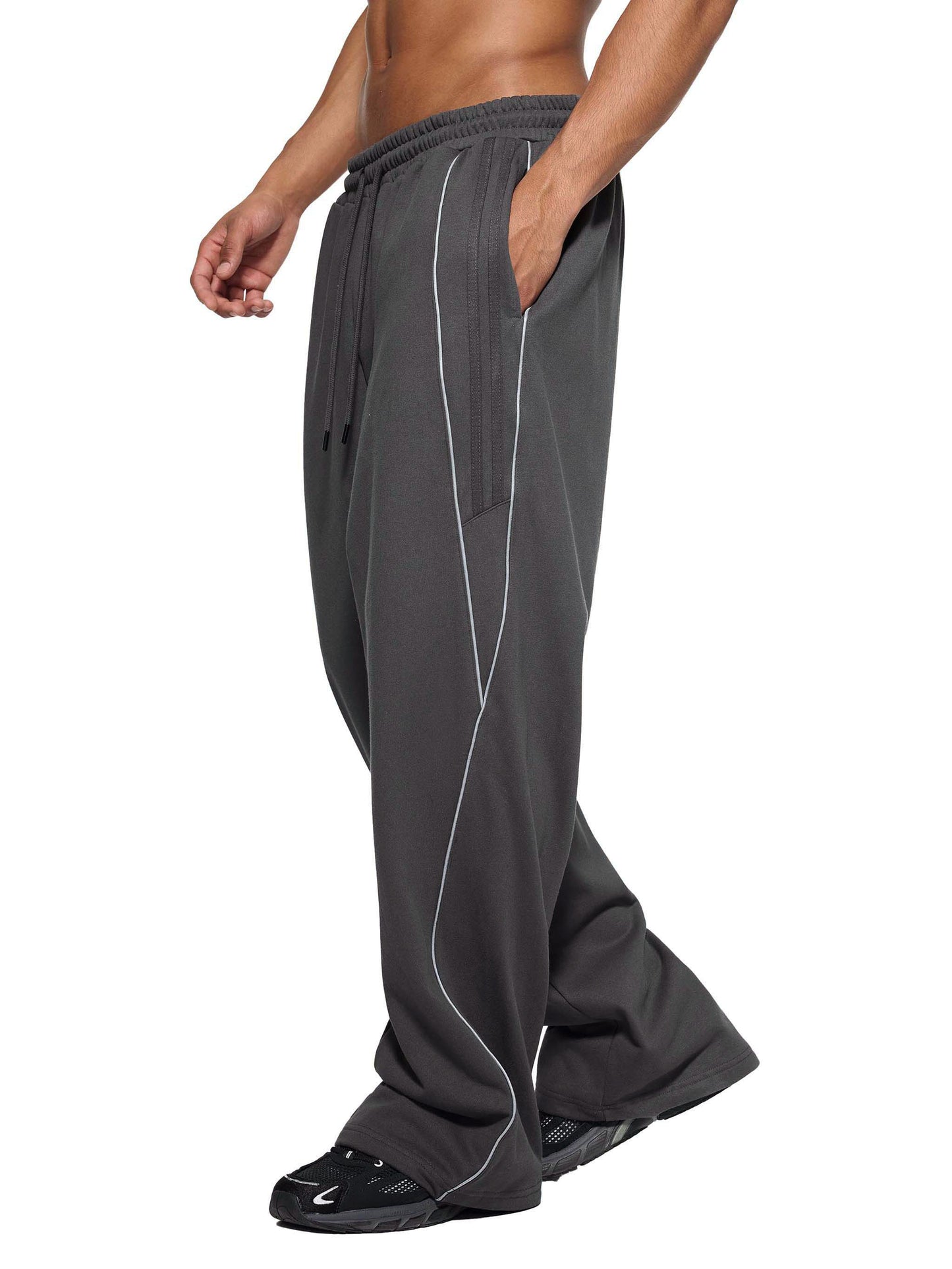 WAKE UP Reflection Striped Straight-Leg Sweatpants