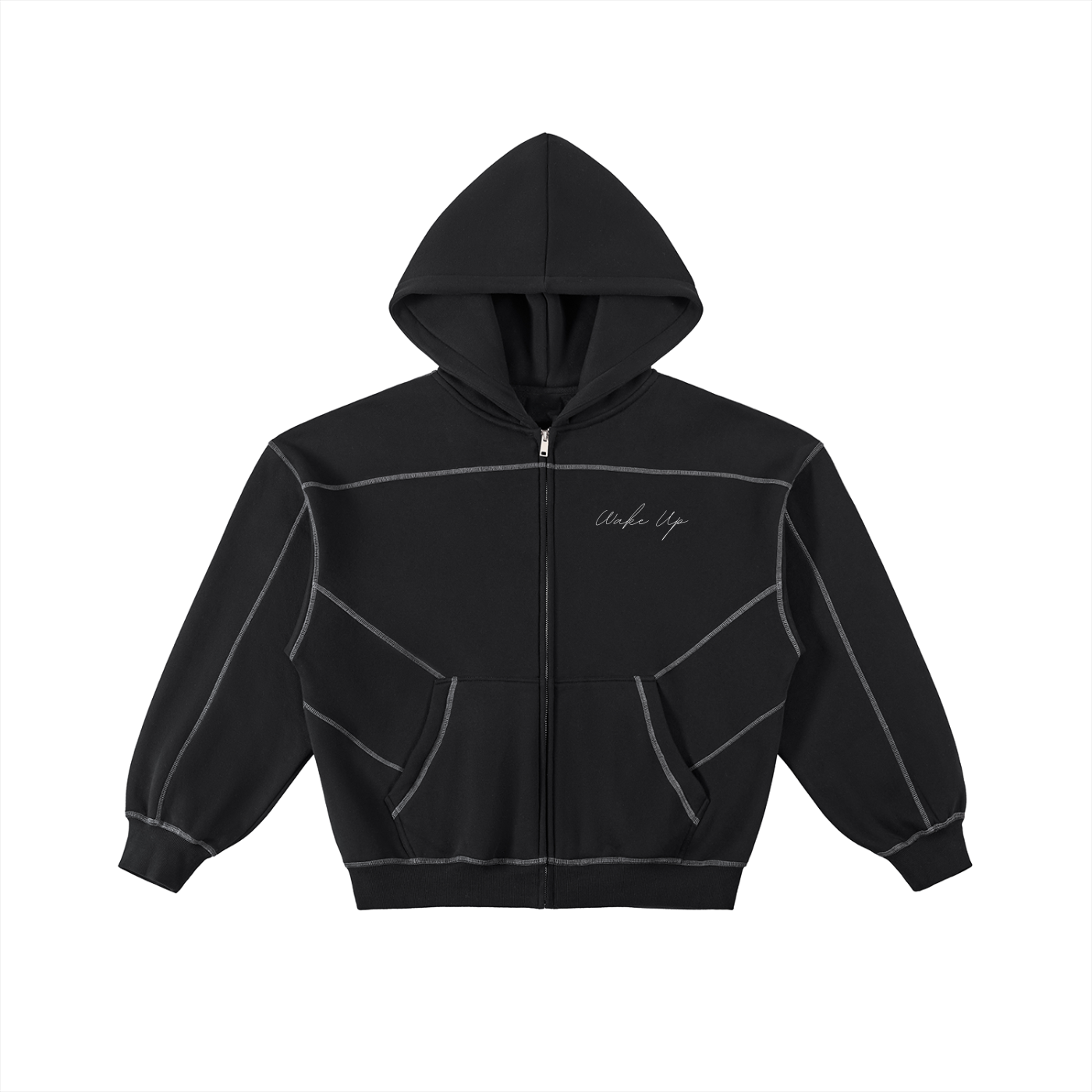 Contrast-Stitched Boxy Fleece Hoodie
