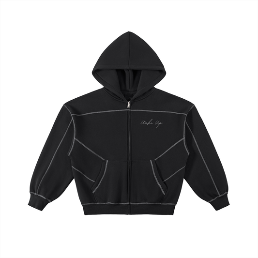 Contrast-Stitched Boxy Fleece Hoodie