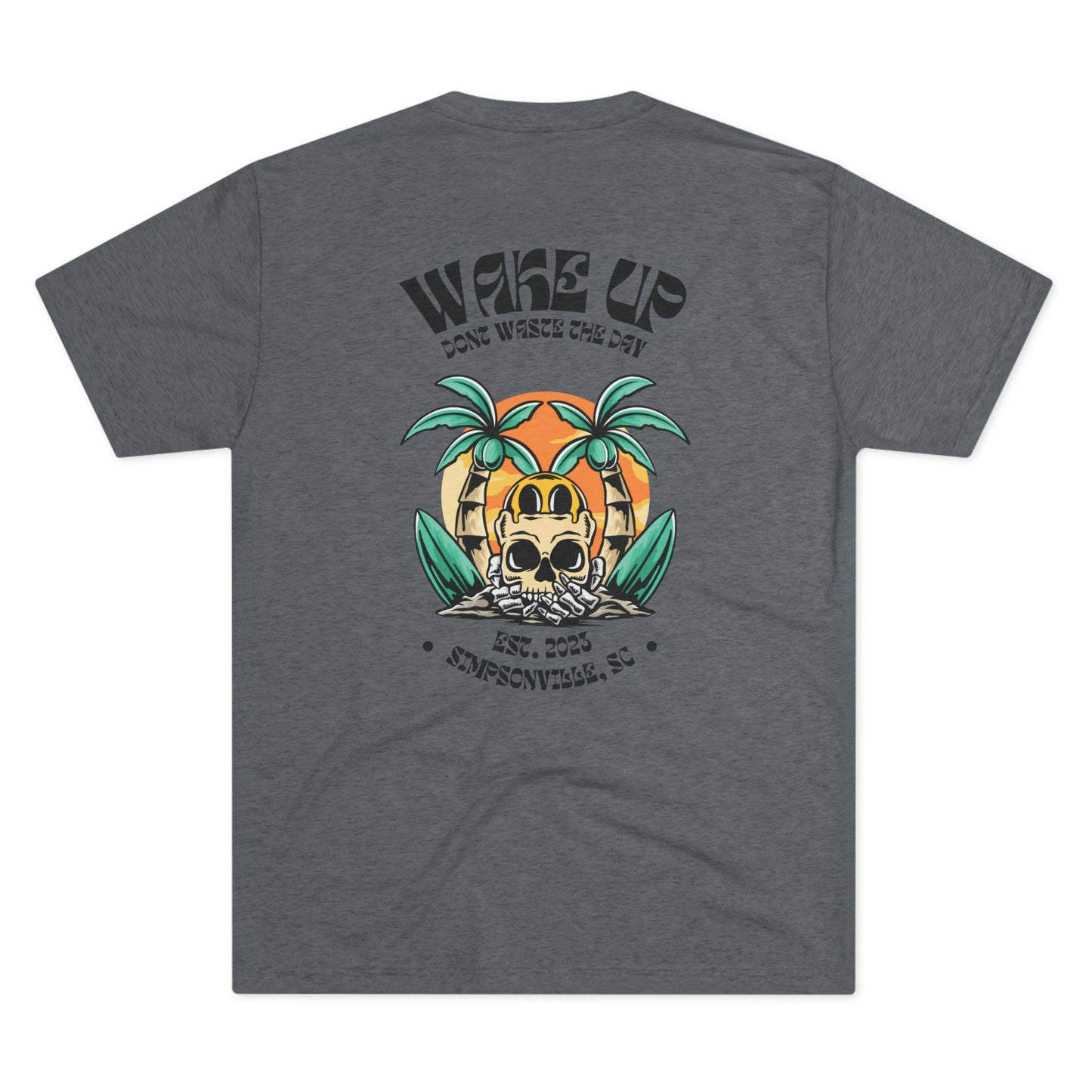 WAKE UP Summer Skull Beach Tri-Blend Tee