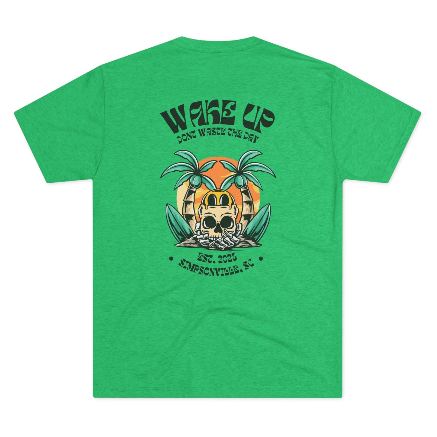 WAKE UP Summer Skull Beach Tri-Blend Tee