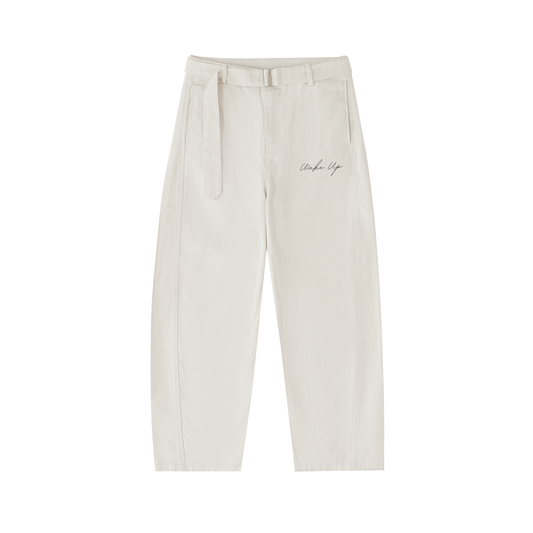 WAKE UP Twisted-Seam Belted Curved-Blade Pants