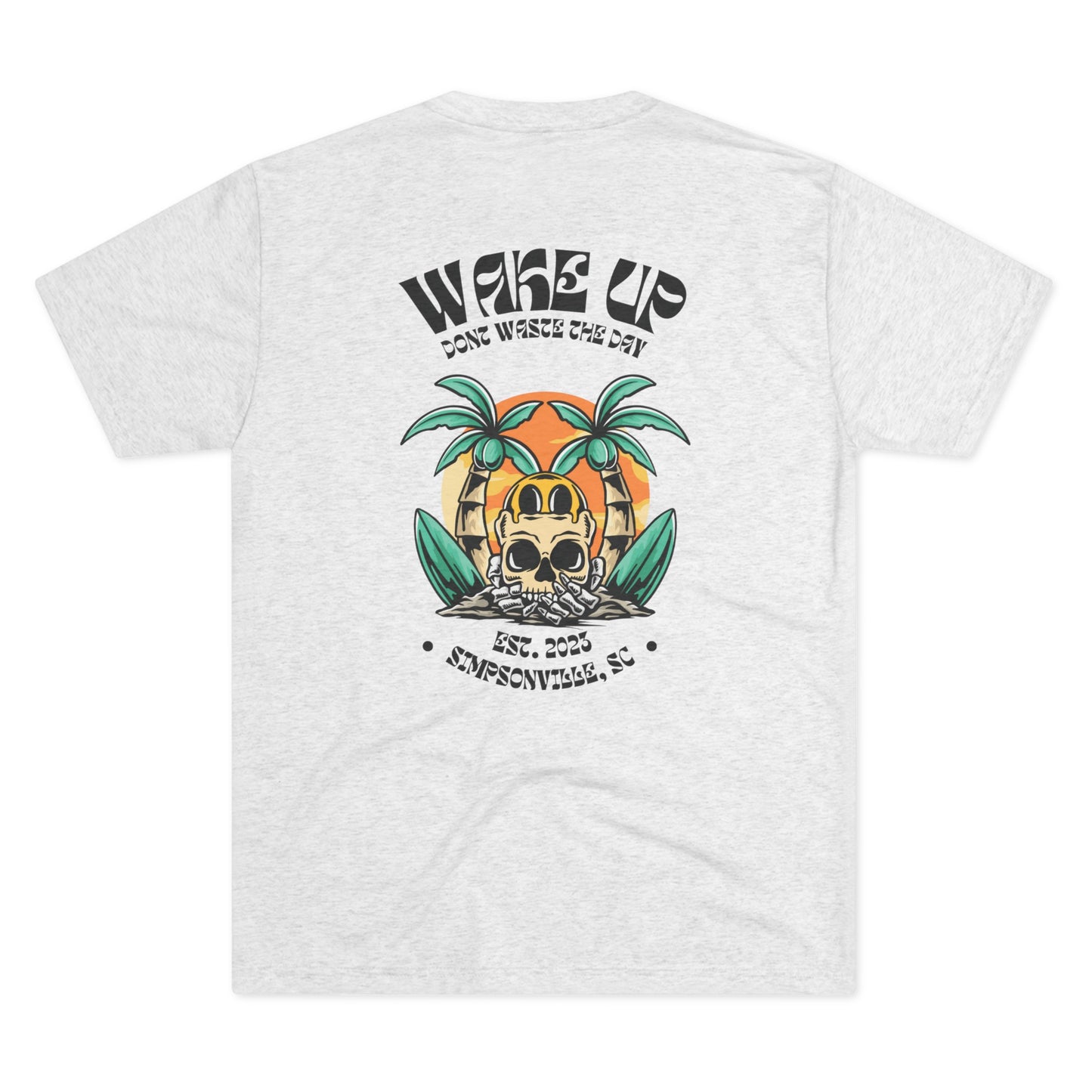 WAKE UP Summer Skull Beach Tri-Blend Tee