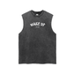 WAKE UP Snow Washed Frayed Tank Top