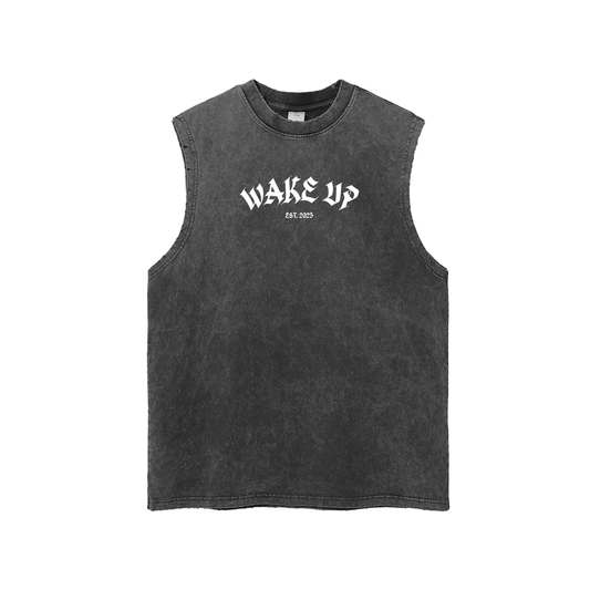 WAKE UP Snow Washed Frayed Tank Top