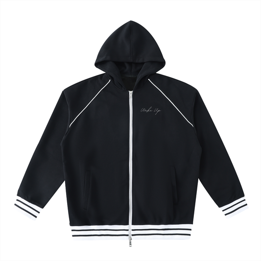 WAKE UP Striped Trim Zip-Up Hoodie