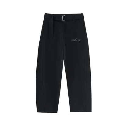 WAKE UP Twisted-Seam Belted Curved-Blade Pants