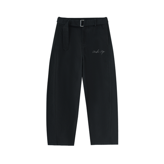 WAKE UP Twisted-Seam Belted Curved-Blade Pants