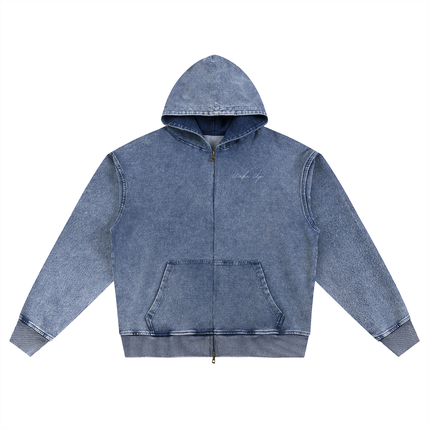 WAKE UP Snow Wash Oversized Zip-Up Hoodie