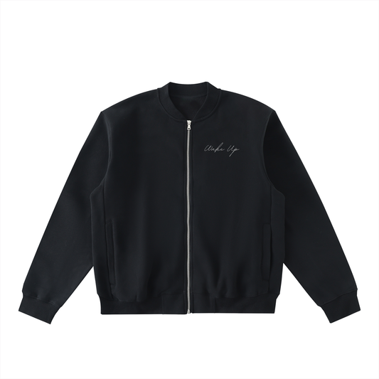WAKE UP Essential Zip-Up Fleeced Varsity Jacket