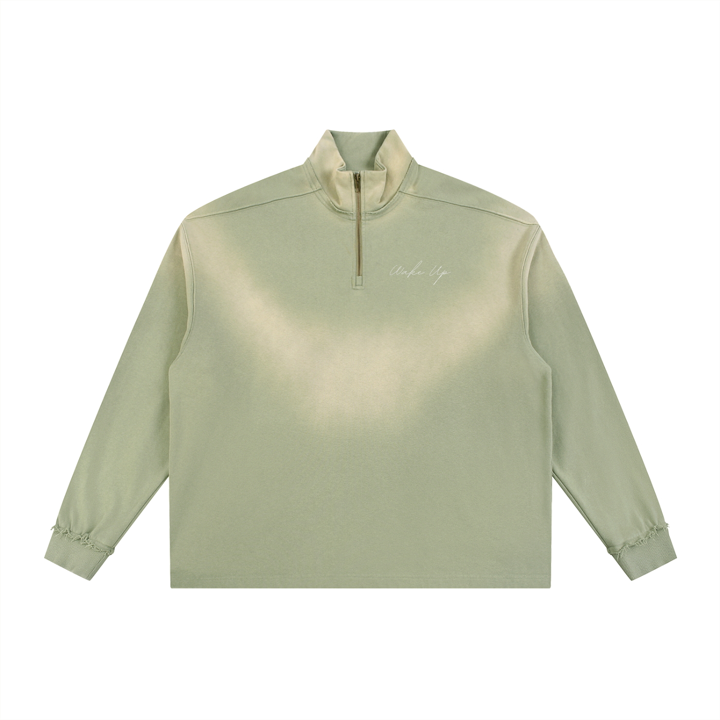WAKE UP Sun Fade Raw Edge Quarter-Zip Sweatshirt