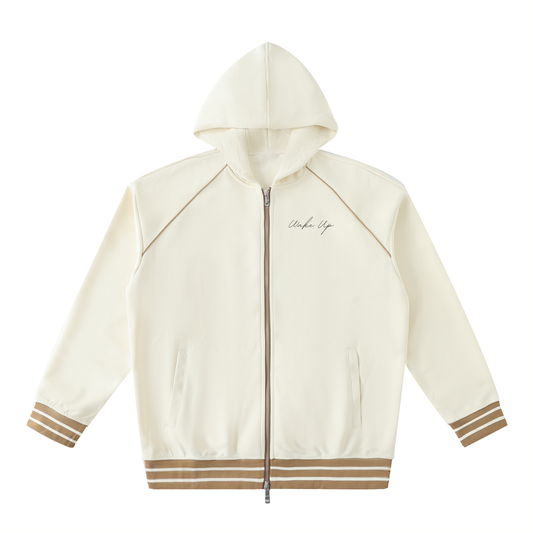WAKE UP Striped Trim Zip-Up Hoodie