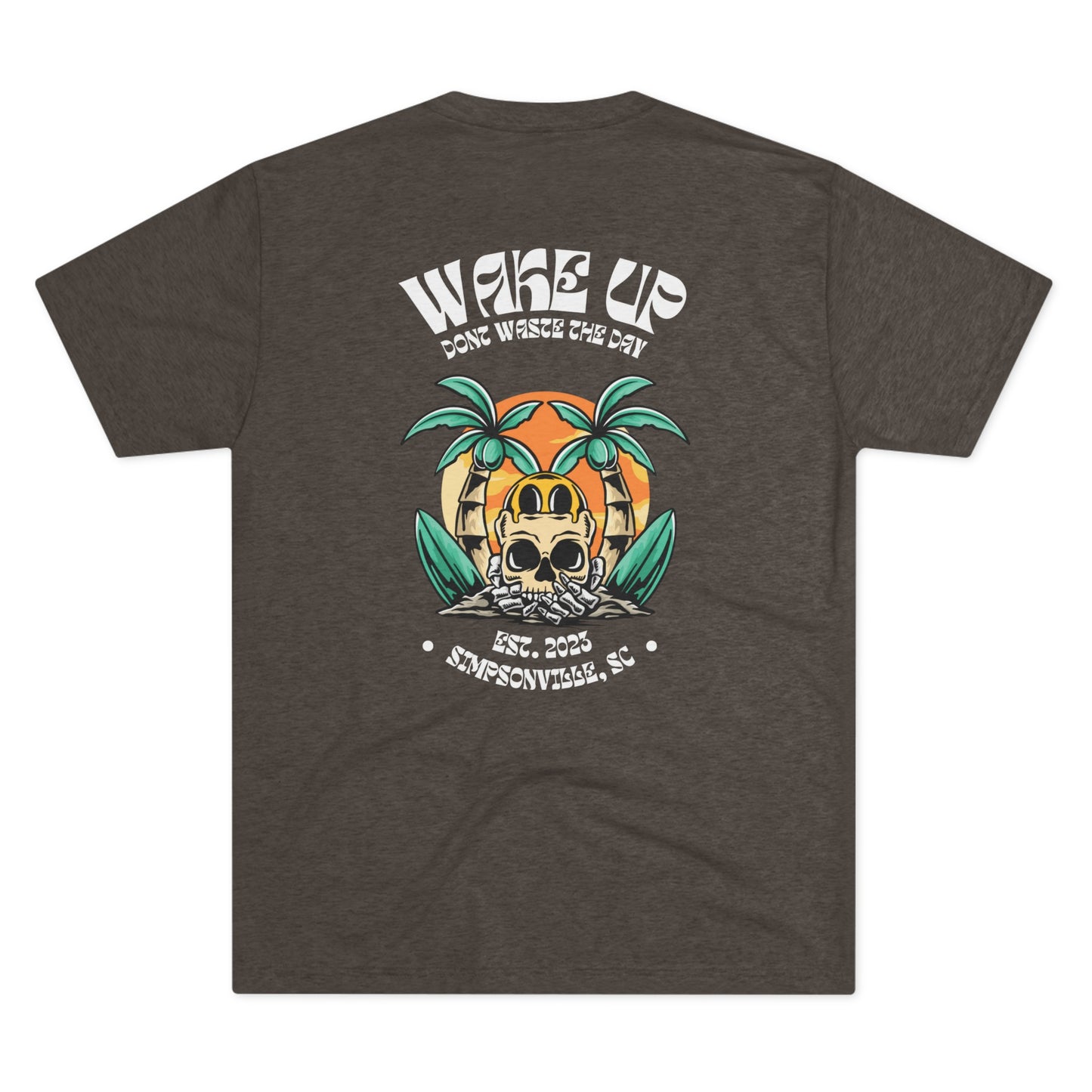 WAKE UP Summer Skull Beach Tri-Blend Tee