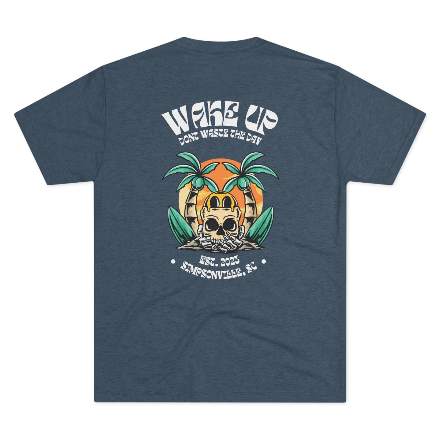 WAKE UP Summer Skull Beach Tri-Blend Tee