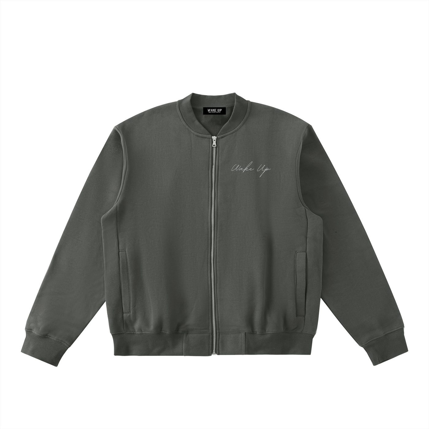 WAKE UP Essential Zip-Up Fleeced Varsity Jacket