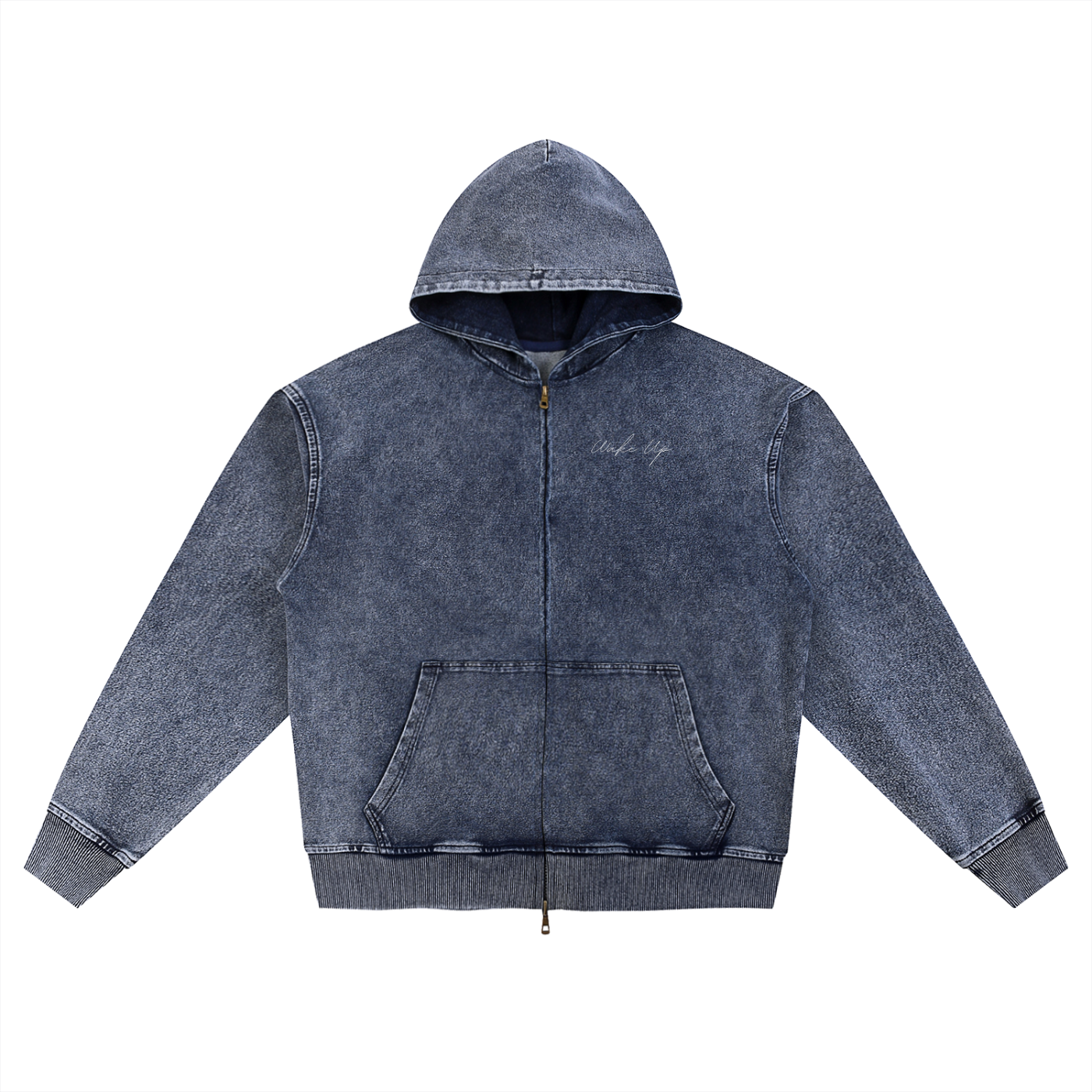 WAKE UP Snow Wash Oversized Zip-Up Hoodie