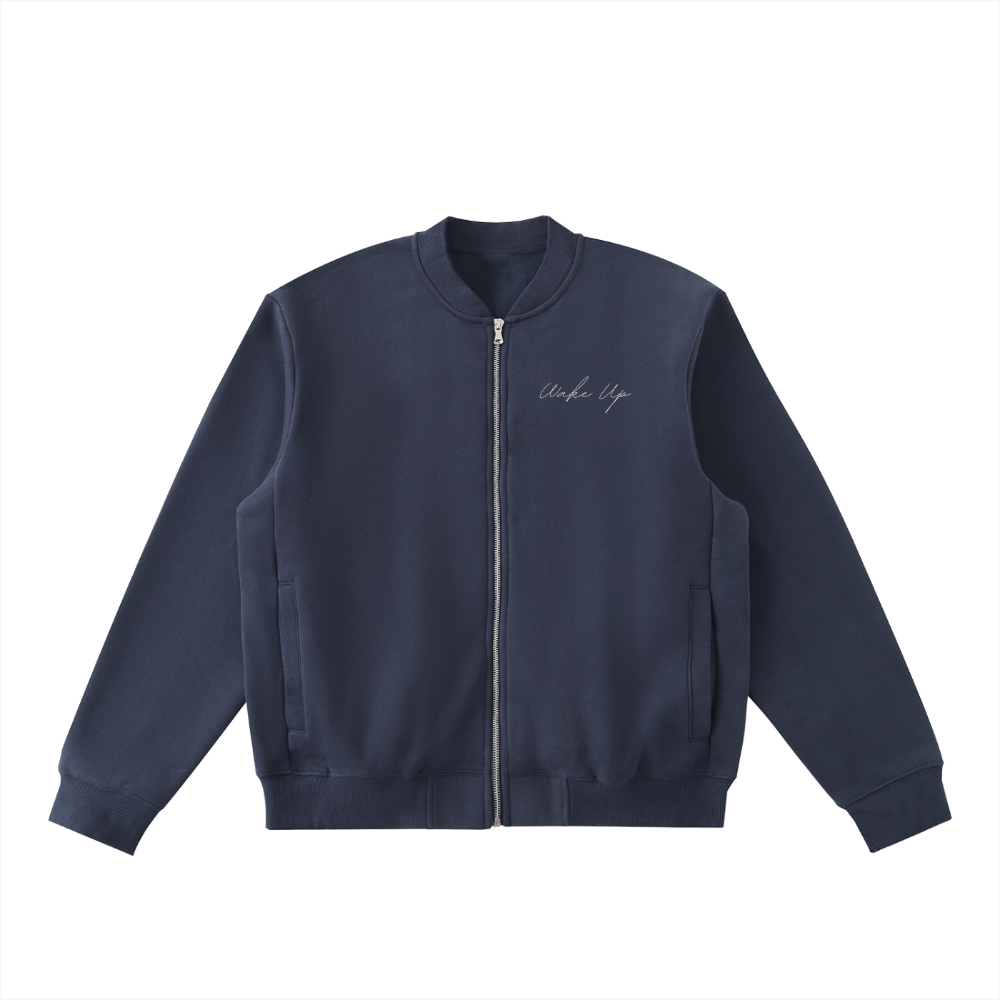 WAKE UP Essential Zip-Up Fleeced Varsity Jacket