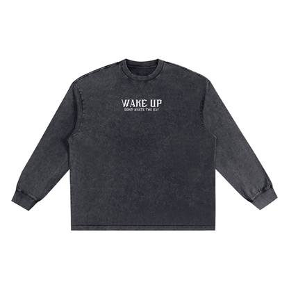 WAKE UP Snow Washed Frayed Long Sleeve