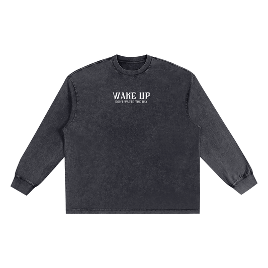 WAKE UP Snow Washed Frayed Long Sleeve