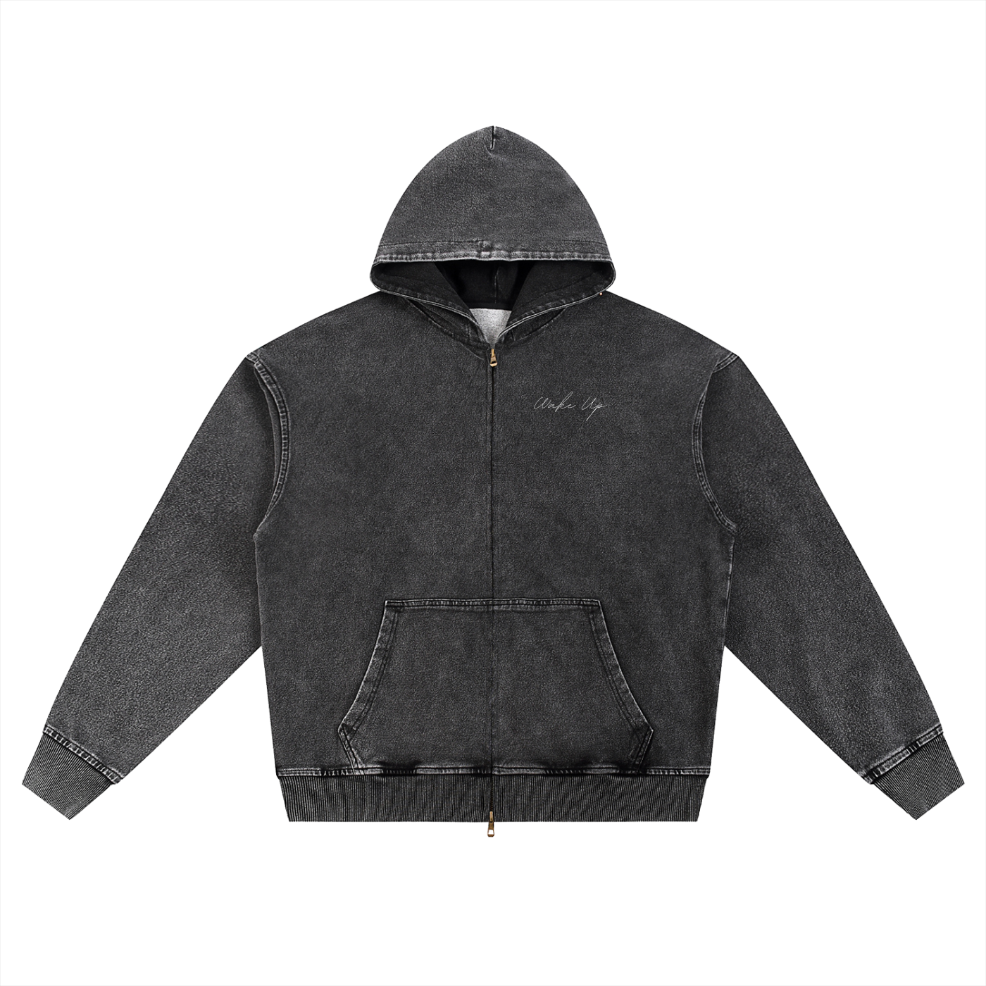 WAKE UP Snow Wash Oversized Zip-Up Hoodie