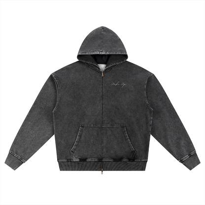 WAKE UP Snow Wash Oversized Zip-Up Hoodie