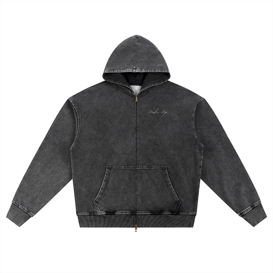 WAKE UP Snow Wash Oversized Zip-Up Hoodie