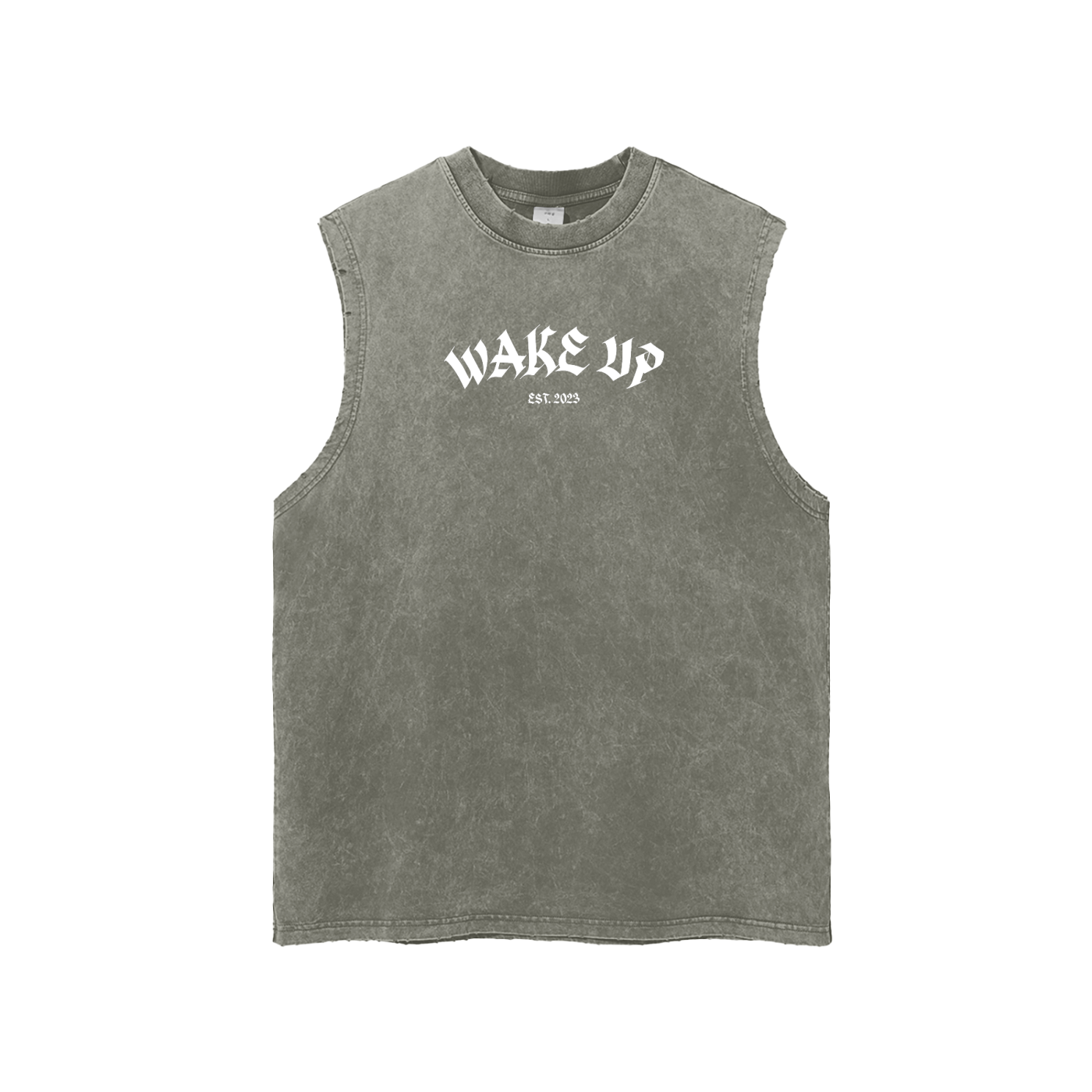 WAKE UP Snow Washed Frayed Tank Top