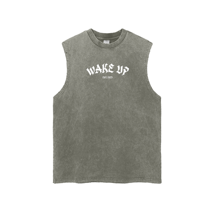 WAKE UP Snow Washed Frayed Tank Top